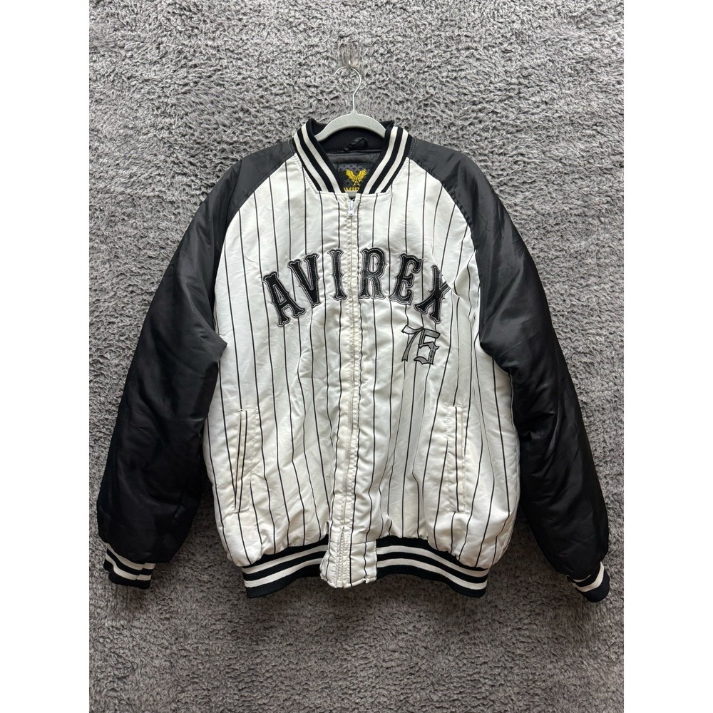 Vintage Avirex 75‎ Embroidered Full Zip Varsity Jacket White Mens Size XL